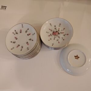 Vintage Elegant Floral Pattern 8 Saucers And 8 Desert Plates.Rosebud Fine China